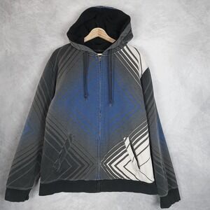 Vintage Y2K Hoodie Mens Large Sherpa Lined Full Zip Geometric Sweatshirt Jacket